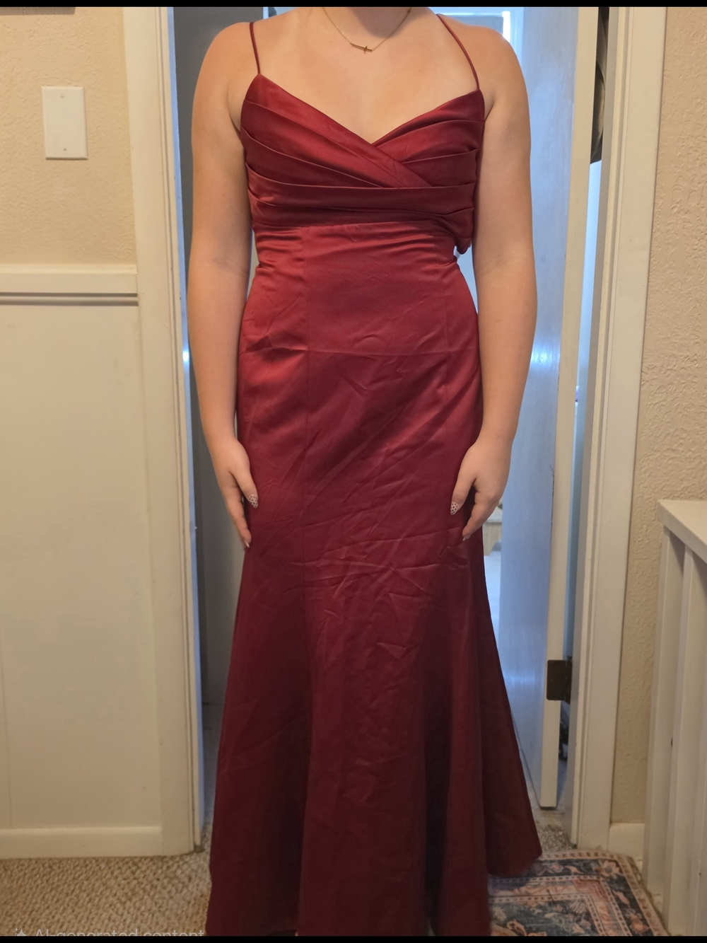 David's Bridal Burgundy Spaghetti-Strap Prom Gown